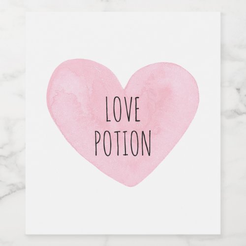 Love potion Watercolor pink heart Valentines day Wine Label