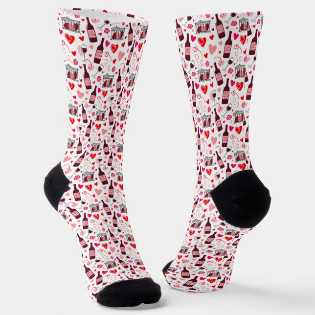 Love Potion Wine Seamless Pattern Socks (Angled)