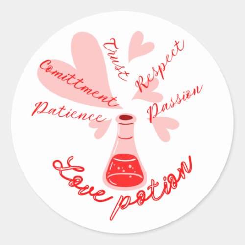 Love potion with ingredients classic round sticker