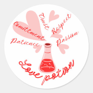 Love potion with ingredients classic round sticker