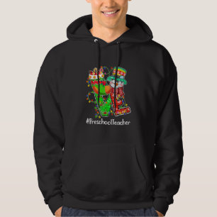 LOVE Preschool Teacher Snowman Santa Hat Christmas Hoodie