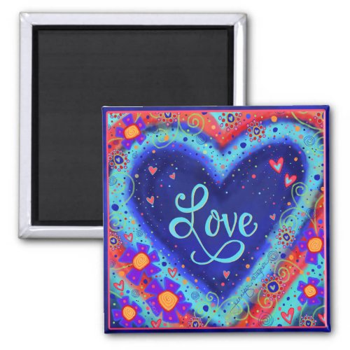Love Pretty Blue Heart Floral Inspirivity Magnet