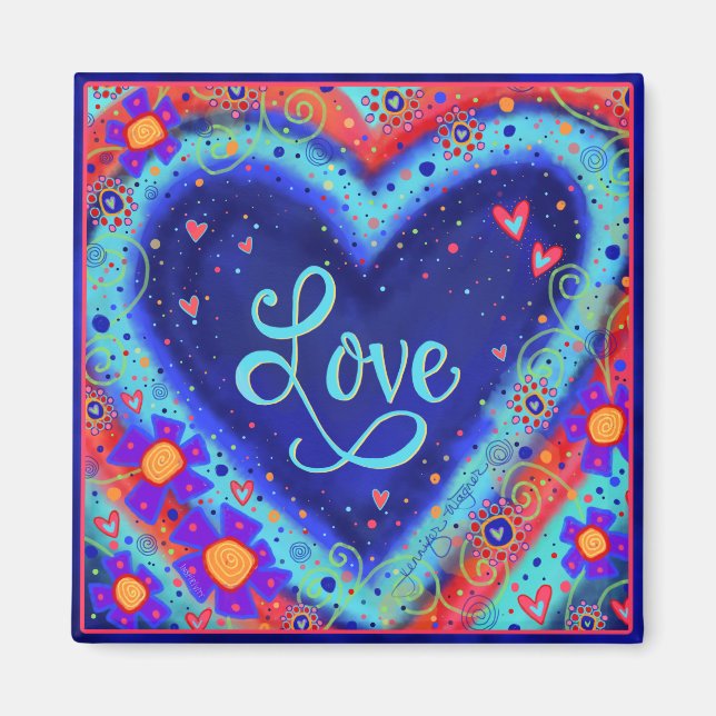 Love Pretty Blue Heart Floral Inspirivity Magnet (Front)