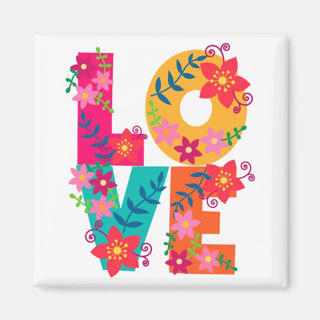 LOVE, pretty floral text Magnet (Front)