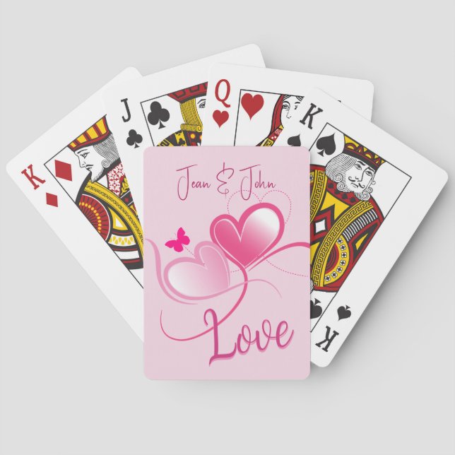 Love Pretty Pink Hearts With Butterfly  Poker Cards (Back)