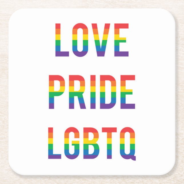 Love Pride LGBTQ Square Paper Coaster (Front)