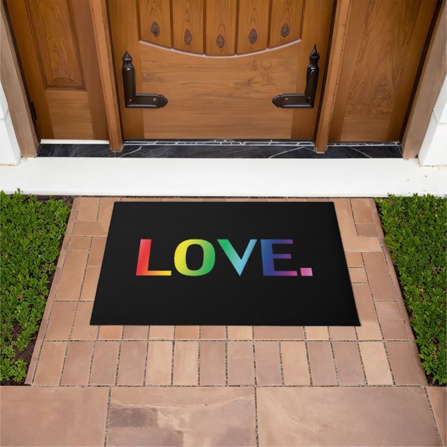 "love" pride rainbow colors lgbt / black - doormat (Outdoor)