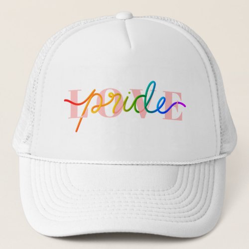 Love Pride Rainbow Colors on Pink Trucker Hat