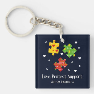 Love Protect Support Autism Awareness Button Keychain