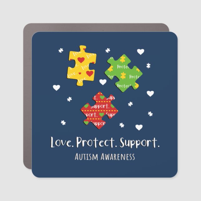 Love Protect Support Autism Awareness Car Magnet (Front)