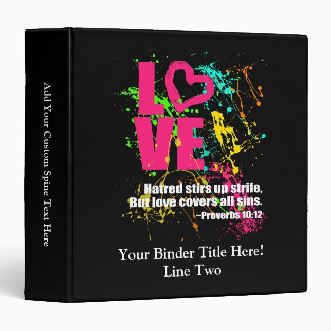 Love Proverbs Bible Verse Neon Paint Splatter Binder (Front/Spine)