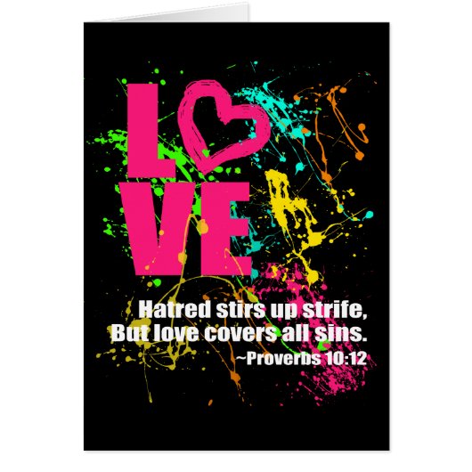 Love Proverbs Bible Verse Neon Paint Splatter Cards (Front)