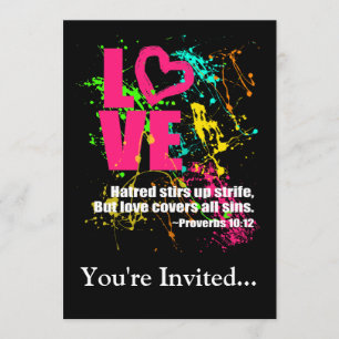 Love Proverbs Bible Verse Neon Paint Splatter Invitation