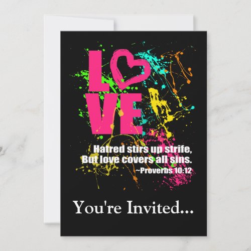 Love Proverbs Bible Verse Neon Paint Splatter Invitation