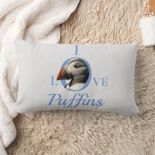  Love Puffins Bird Blue Gray Cheerful Throw Pillow