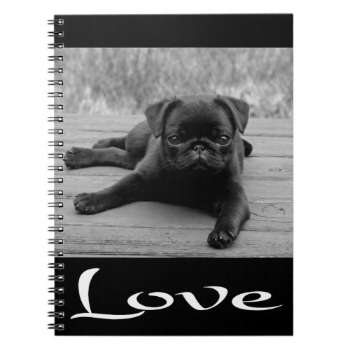 Love Pug Puppy Dog Black Notebook  Journal