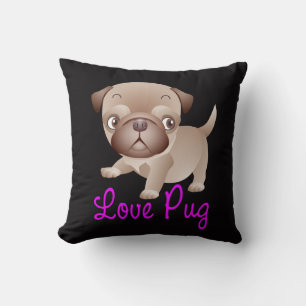 Love Pug Puppy Dog Black Pillow