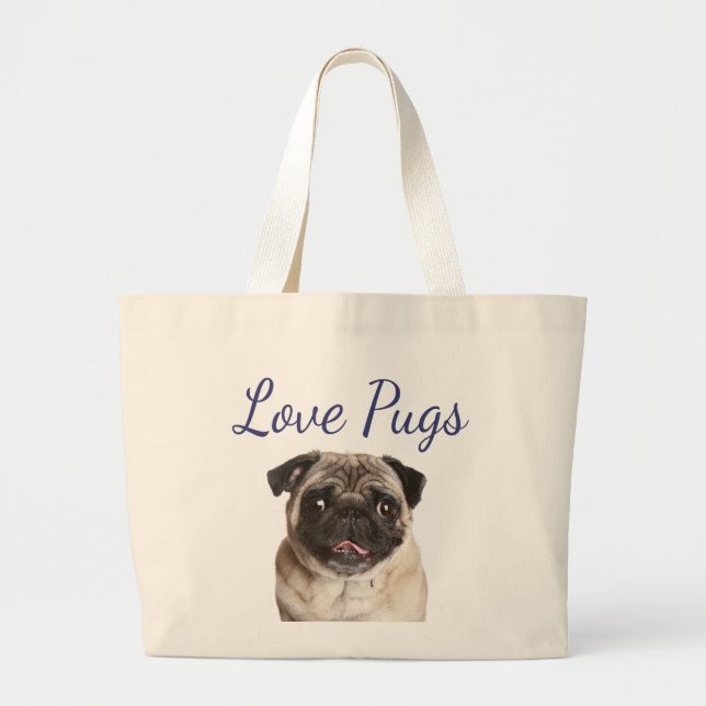 Love Pug Puppy Dog Canvas Totebag Large Tote Bag (Front)