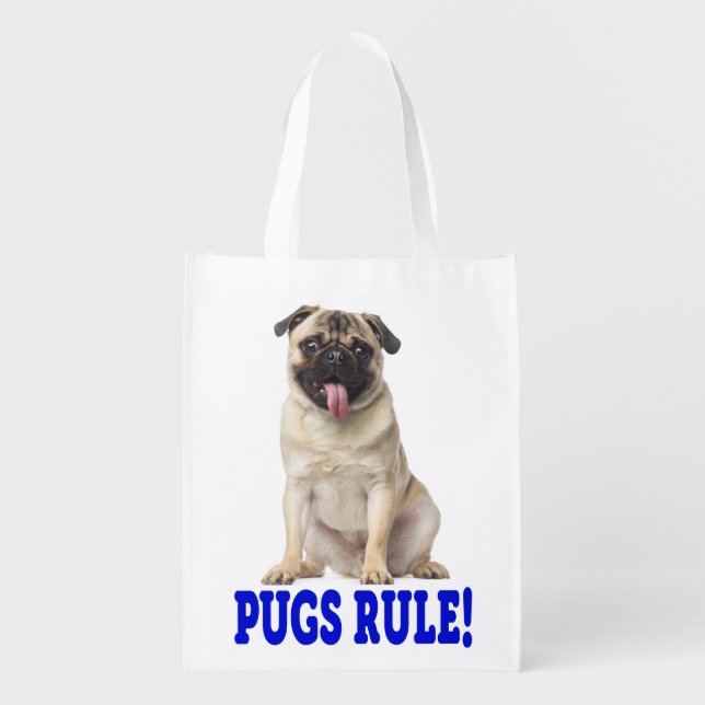 Love Pug Puppy Dog Grocery Reusable Grocery Bag (Front)