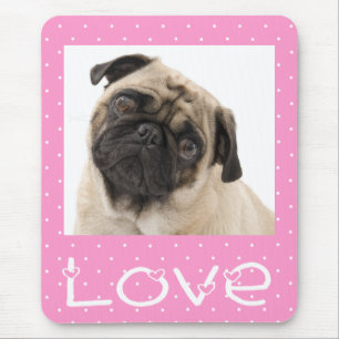 Love Pug Puppy Dog Pink Polka Dot  Mousepad