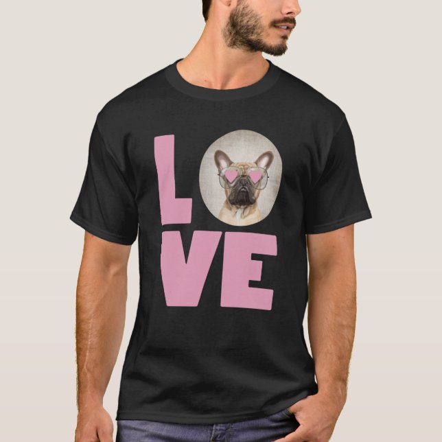 LOVE Pug wearing Heart Glasses Cute Pug Valentines T-Shirt (Front)