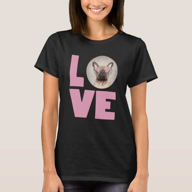 LOVE Pug wearing Heart Glasses Cute Pug Valentines T-Shirt (Front)