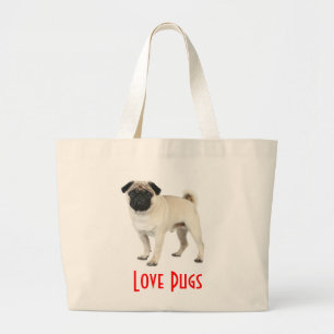 Love Pugs Puppy Dog Canvas Beach Totebag Large Tote Bag