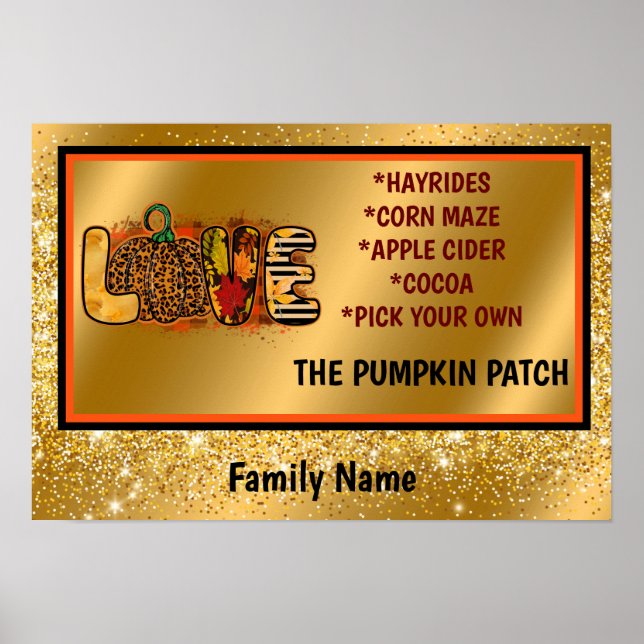 Love Pumpkin Autumn Customize Text and Color Poster (Front)