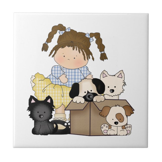 Love Puppies Ceramic Tile (Front)