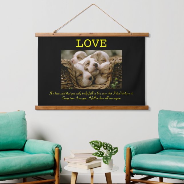 LOVE Puppies together in one basket Hanging Tapestry (Living Room)