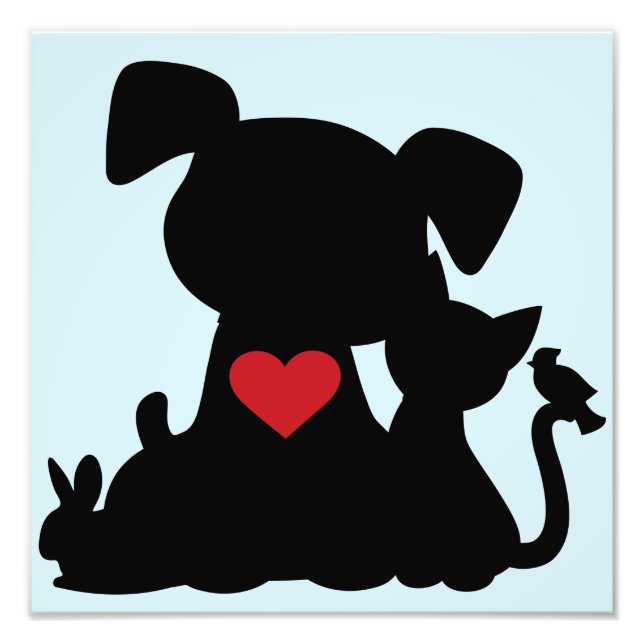 Love Puppy and Kitten Silhouette Blue Photo Print (Front)