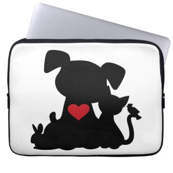Love Puppy And Kitten Silhouette Laptop Sleeve by BlackBrookElectronic at Zazzle