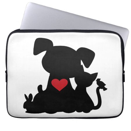 Love Puppy And Kitten Silhouette Laptop Sleeve