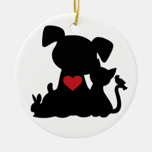 Love Puppy and Kitten Silhouette Ornament Round