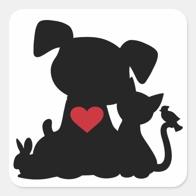 Love Puppy and Kitten Silhouette Square Sticker (Front)