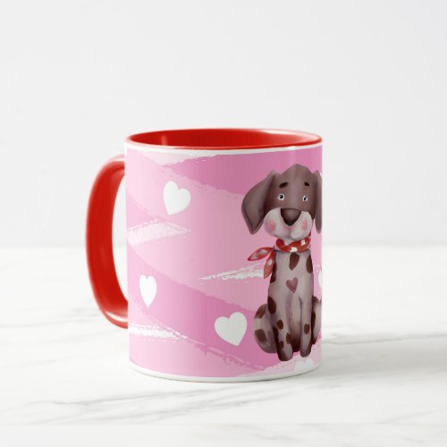 LOVE PUPPY WITH PINK AND WHITE HEARTS MUG
