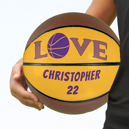 LOVE Purple and Golden Yellow Personalized Basketball
