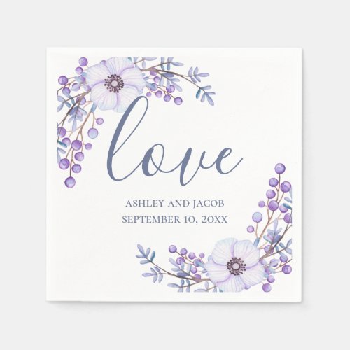 Love Purple flowers Lilac floral script wedding Napkins