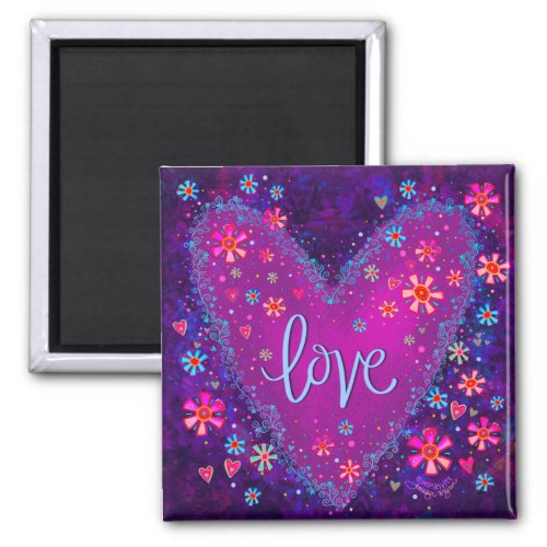 Love Purple Hearts Floral Trendy Inspiring Magnet