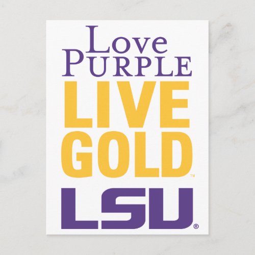 Love Purple Live Gold LSU Logo Postcard