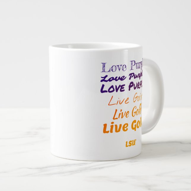 Love Purple Live Gold LSU Specialty Mug (Front Right)