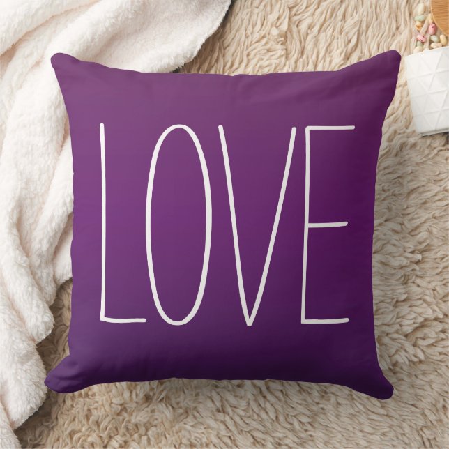 Love Purple Modern Simple Typography Throw Pillow (Blanket)