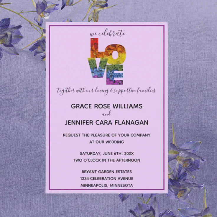 Love Purple Themed Same Sex Wedding Collection Invitation Zazzle