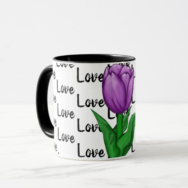 Love Purple Tulip Floral Mug (Front Left)