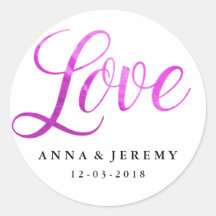 Love Purple Watercolor Wedding Sticker