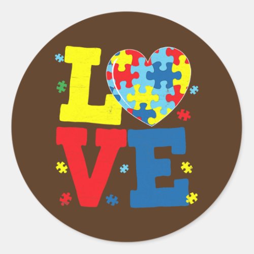 LOVE Puzzle Pieces Heart Autism Awareness Autism Classic Round Sticker