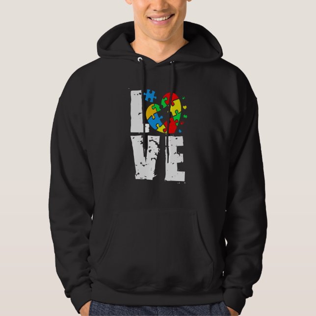 LOVE Puzzle Pieces Heart Autism Awareness Hoodie (Front)