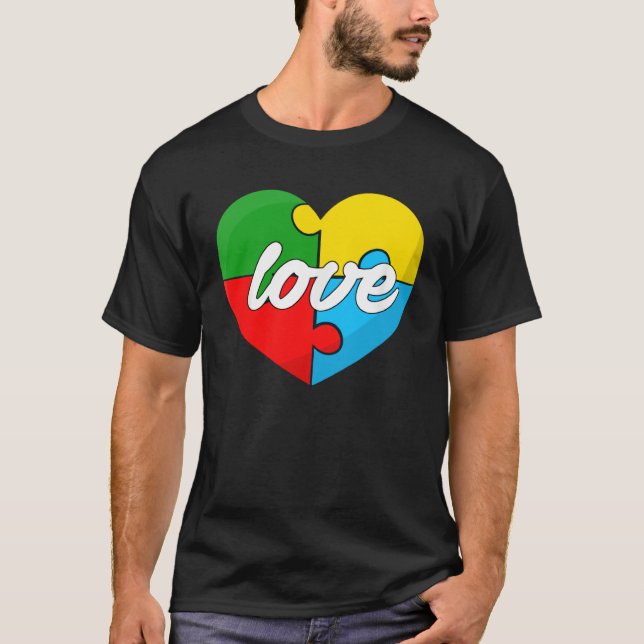 LOVE Puzzle Pieces Heart Autism Awareness   T-Shirt (Front)