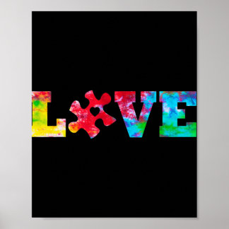 LOVE Puzzle Pieces Heart Autism Awareness Tie Dye  Poster