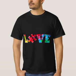 LOVE Puzzle Pieces Heart Autism Awareness Tie Dye T-Shirt